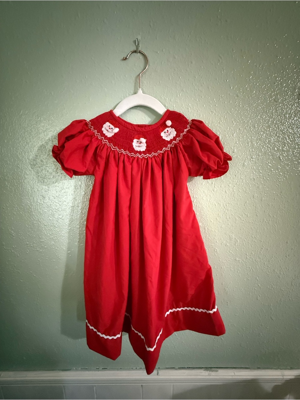 Nola Red Smocked Puff Sleeve Dress with White Trim